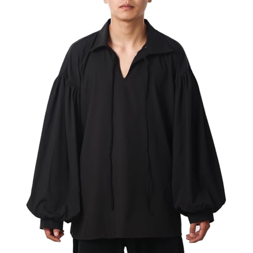 COSDREAMER Herren Piratenhemd, Kolonialhemd, Renaissance, Dichterhemd, Bluse (Schwarz XL) von COSDREAMER