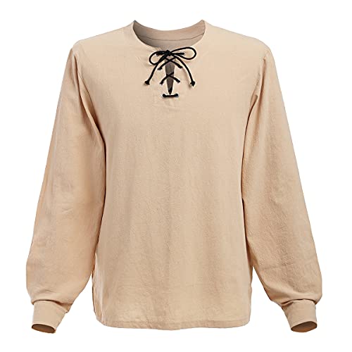 COSDREAMER Herren Piratenhemd, Vampir, Renaissance, mittelalterliches Halloween-Kostüm (Beige, L) von COSDREAMER