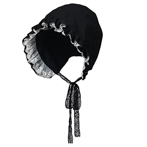 COSDREAMER Mädchen Frauen Mop Hut Kolonial Pilgrim Prarie Motorhaube Hüte (Schwarz 5) von COSDREAMER