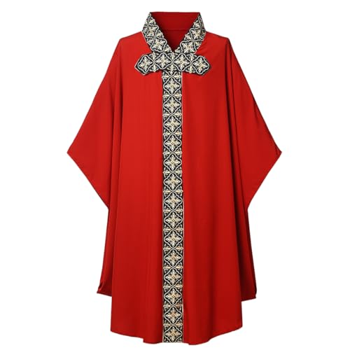 COSDREAMER Männer Frauen Priester Klerus Celebrant Chasuble Katholische Kirche Vater Messe Gewänder Robe (rot) von COSDREAMER