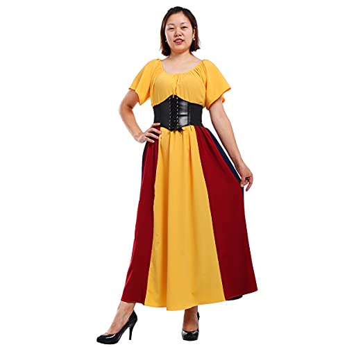 COSDREAMER Renaissance Kleider für Damen, mittelalterliches Kostüm, Gothic irisches langes Überkleid (Yellow, XL) von COSDREAMER