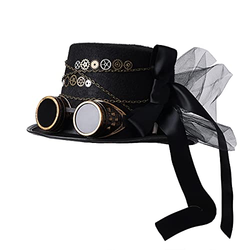 COSDREAMER Unisex Steampunk Zylinder Gothic Gears Kette Schleier Bowknot Hut (58cm) von COSDREAMER