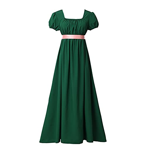 COSDREAMER Damen Mittelalter Viktorianisches Hohe Taille Retro Regency Kleid Damen Retro Band Rüschen Puffärmel Kleid Blau. (Grün, S) von COSDREAMER