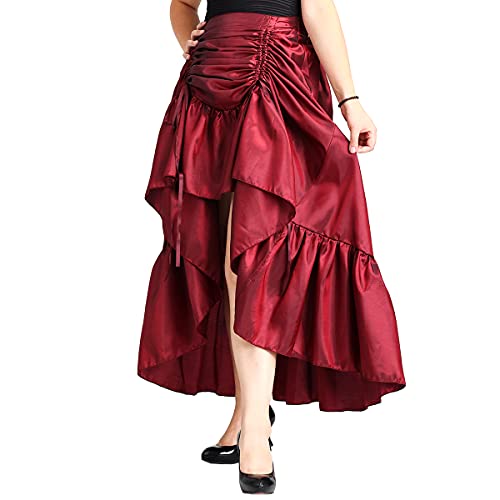 Damen Steampunk Gothic High Low Rock Viktorianischer Bustle Rock,Rot,S von COSDREAMER