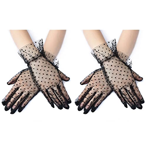 COSFAN 2 Paar Polka Dot Spitzenhandschuhe,Elegante kurze Mesh Handschuhe,Tea Party Handschuhe für Frauen,Höfliche Sommer Handschuhe für Hochzeit Halloween COSFAN 2 Paar Polka Dot Spitzenhandschuhe,Elegante kurze Mesh Handschuhe,Tea Party Handschuhe für Frauen,Höfliche Sommer Handschuhe für Hochzeit Halloween von COSFAN