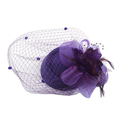 COSFAN Fascinators Hut,50s Women's Feather Headband,Flower Mesh Face Veil Feather Hair Clip,Hair Accessories for Cocktail Tea Party Masquerade von COSFAN