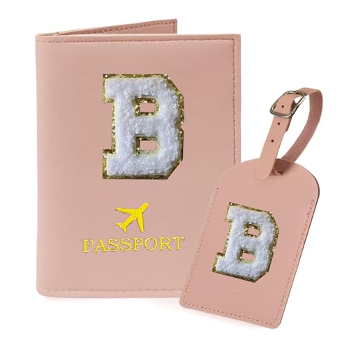 COSHAYSOO Personalisierte Reisepasshülle und initiale Gepäckanhänger, TSA-genehmigt, mit Monogramm-Chenille-Buchstabe, Patch für Frauen, Teenager, Mädchen, Paare, adrette Reisetasche, von COSHAYSOO