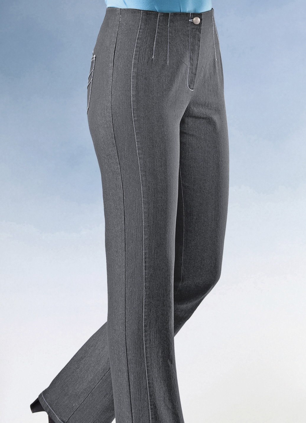 Jeans mit angeschnittenem Bund, Mittelgrau, Größe 22 von COSMA