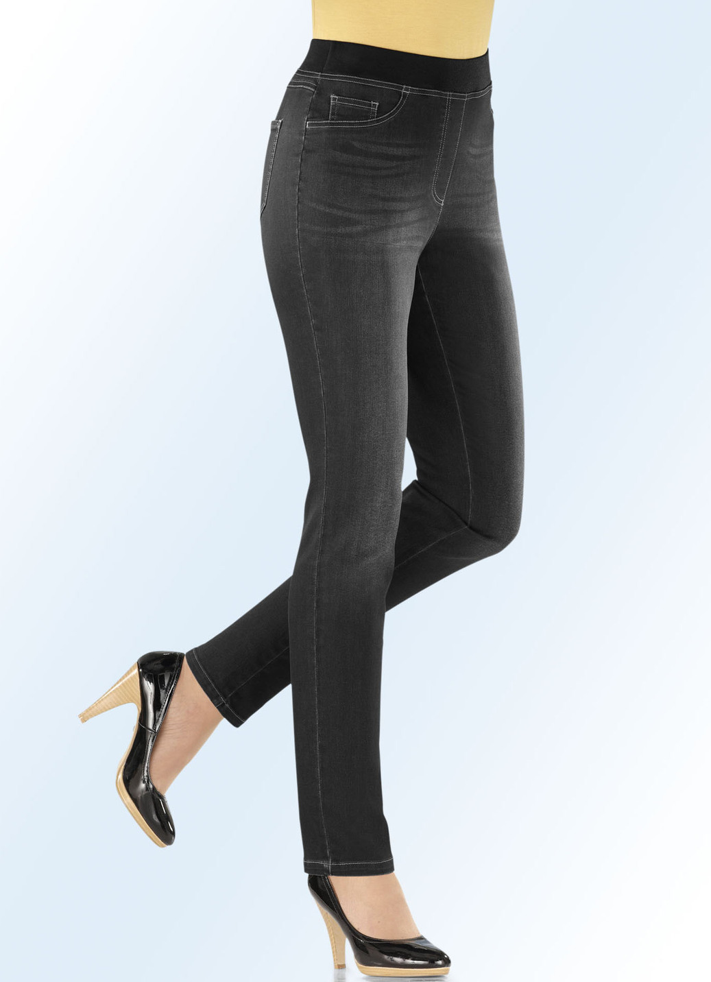 Power-Stretch-Jeans in Schlupfform, Schwarz, Größe 42 von COSMA