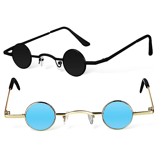 COSMEVIVI 2 Stück Runde Sonnenbrille Damen Sonnenbrille Kleine Runde Polarisierte Sonnenbrille Hip Hop Sonnenbrille Vintage Sonnenbrille Party Sonnenbrille Retro Kreis Sonnenbrille von COSMEVIVI