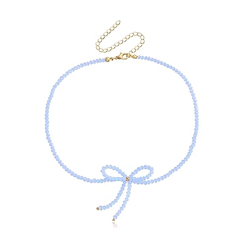COSSIKA Modische Halskette, elegante Glasperlen-Halskette mit Bowknow-Charm, Halsband, Schlüsselbeinkette für Damen, Modeschmuck, Geschenk, Perlenkette von COSSIKA