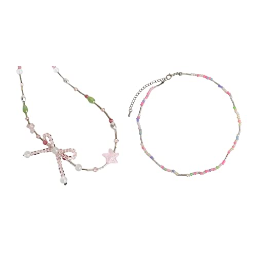 COSSIKA Perlen-Halsband, bunte Kristall-Bowknot-Halskette, Kristallschloss, Schlüsselbeinkette, künstlicher Kristall-Bowknot-Halsband, süßer Schmuck für Mädchen von COSSIKA