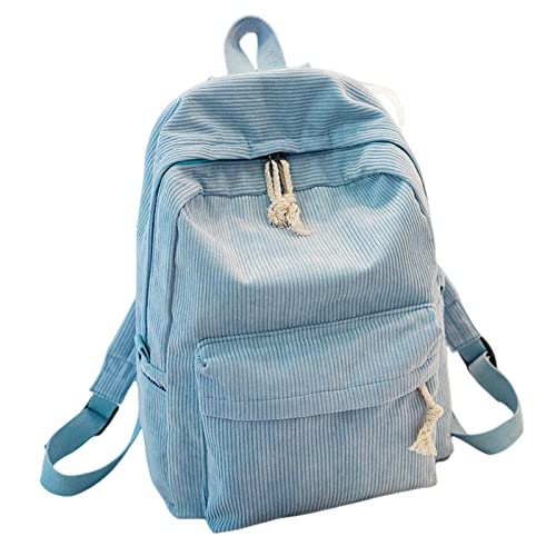 COTCLO Schulranzen Preppy Style Weicher Stoff Rucksack Damen Cord Schulrucksack Für Teenager Mädchen Rucksack Damen - Blau von COTCLO