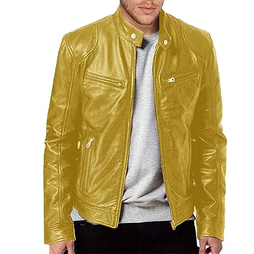 Lederjacke Motorrad Lederjacke Herren Bikerjacke Motorradjacke Bomberjacke Stehkragen Kunstlederjacke Übergangsjacke Bikerjacke Freizeitjacke Fliegerjacke Gesteppt Retro Rockerjacke mit Knopfleiste von COZYDAY