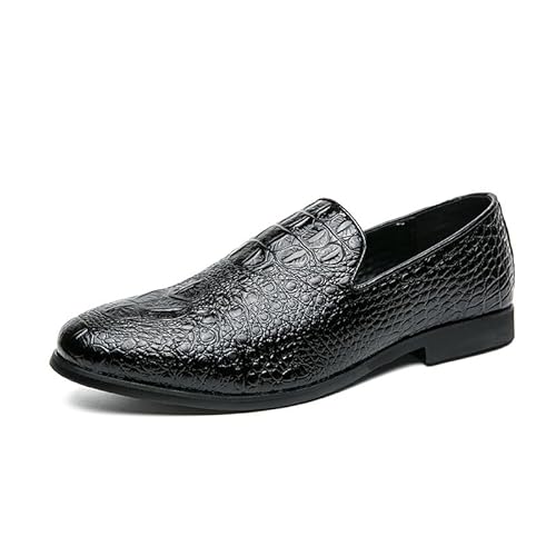 COZYJIA Abendschuhe für Herren, Schlupfschuhe, runde brünierte Zehenpartie, veganes Leder, Krokodilprägung, Blockabsatz, rutschfeste Gummisohle, Low Top, lässig(Color:Schwarz,Size:38 EU) von COZYJIA