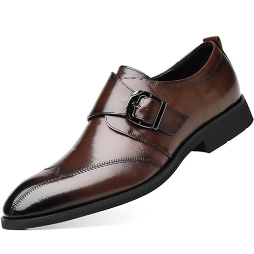 COZYJIA Formelle Schuhe für Männer, Schlupfschuhe, Spitze, brünierte Zehenpartie, Flügelkappe, Monkstrap, PU-Leder, Blockabsatz, niedriger Schaft, Gummisohle(Color:Dunkelbraun,Size:44.5 EU) von COZYJIA