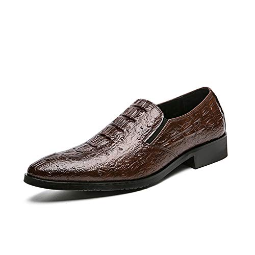 COZYJIA Formelle Schuhe für Männer, für Reinschlüpfen, Krokodilprägung, Spitze Zehenpartie, Kunstleder, rutschfest, niedrige Oberseite, Gummisohle, rutschfest(Color:Braun,Size:44 EU) von COZYJIA