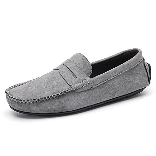 COZYJIA Herren-Loafer-Schuhe, Wildleder-Vamp-Penny-Loafer, Nahtdetails, runde Zehenpartie, Flacher Absatz, bequem, leicht, rutschfest, lässig, für den Abschlussball (Color : Gray, Size : 39 EU) von COZYJIA