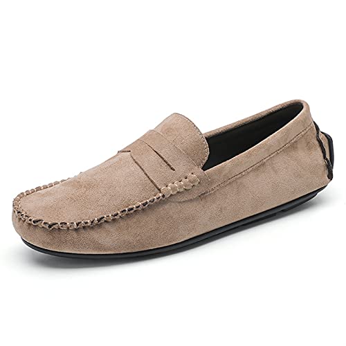 COZYJIA Herren-Loafer-Schuhe, Wildleder-Vamp-Penny-Loafer, Nahtdetails, runde Zehenpartie, Flacher Absatz, bequem, leicht, rutschfest, lässig, für den Abschlussball (Color : Khaki, Size : 39 EU) von COZYJIA