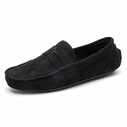 COZYJIA Herren-Loafer-Schuhe, Wildleder-Vamp-Penny-Loafer, Nahtdetails, runde Zehenpartie, Flacher Absatz, bequem, leicht, rutschfest, lässig, für den Abschlussball (Color : Schwarz, Size : 39 EU) von COZYJIA