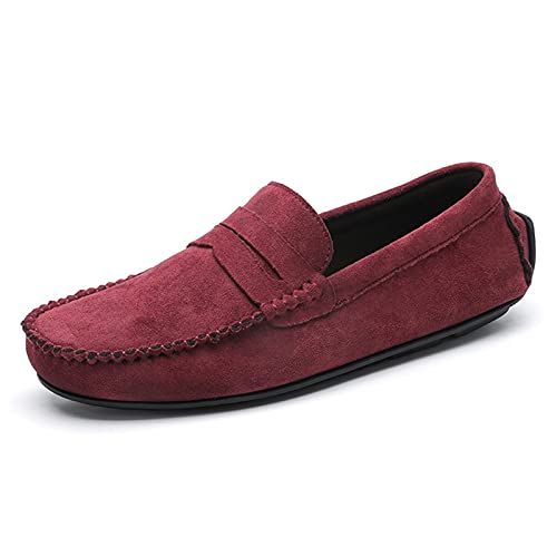 COZYJIA Herren-Loafer-Schuhe, Wildleder-Vamp-Penny-Loafer, Nahtdetails, runde Zehenpartie, Flacher Absatz, bequem, leicht, rutschfest, lässig, für den Abschlussball (Color : Weinrot, Size : 40 EU) von COZYJIA