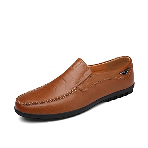 COZYJIA Herren-Loafer-Schuhe aus Rindsleder mit Nahtdetails, runde Zehenpartie, rutschfest, rutschfest, flexibel, bequem, lässig, klassisch (Color : Red Brown, Size : 40 EU) von COZYJIA
