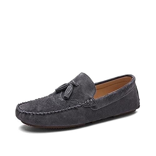 COZYJIA Herrenschuhe, Slipper für Herren, Wildleder, Vamp, runde Zehenpartie, Quastennahtdetails, rutschfest, flexibel, leicht, bequem, klassisch, modisch, Slip-on (Color : Gray, Size : 38 EU) von COZYJIA