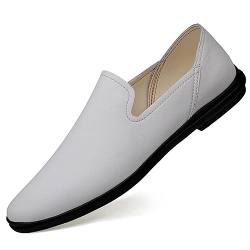 COZYJIA Kleid Oxford Schuhe Für Männer Slip Auf Einfarbig Leder Runde Zehe Gummi Sohle Low Top Anti-rutsch(Color:Weiß,Size:38 EU) von COZYJIA