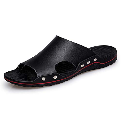 COZYJIA Slide Sandalen für Herren, offene Zehenpartie, Outdoor, Strand, fester Riemen, Leder, wasserdicht, lässige Slide-Sandale(Schwarz,40 EU) von COZYJIA