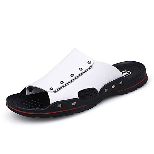 COZYJIA Slide Sandalen für Herren, offene Zehenpartie, Strand-Slipper, fester Riemen, veganes Leder, wasserdichte Outdoor-Slipper-Schuhe(Weiß,39 EU) von COZYJIA