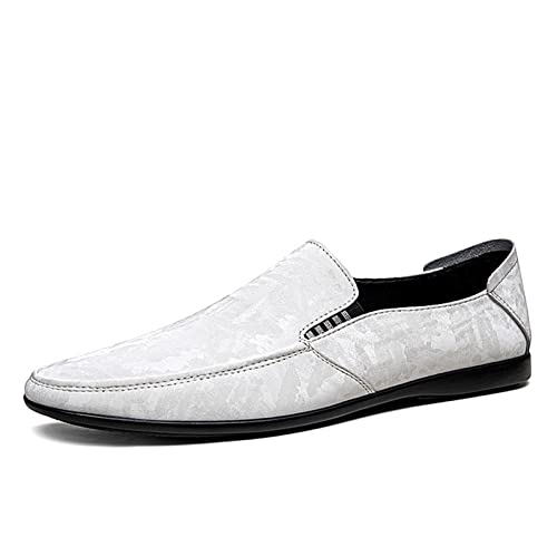 Für Herren, Herren-Loafer, PU, ​​runde Zehenpartie, Kunstleder mit Schlangenmuster, Nahtdetails, rutschfest, bequem, leicht, rutschfest, flacher Absatz, Abschlussball, Gehen ( Color : Weiß , Size : 42 von COZYJIA