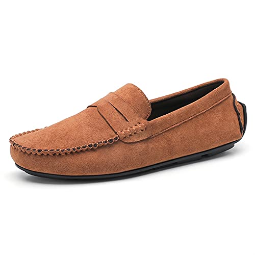 Herren-Loafer-Schuhe, Wildleder-Vamp-Penny-Loafer, Nahtdetails, runde Zehenpartie, flacher Absatz, bequem, leicht, rutschfest, lässig, für den Abschlussball ( Color : Apricot Yellow , Size : 41 EU ) von COZYJIA