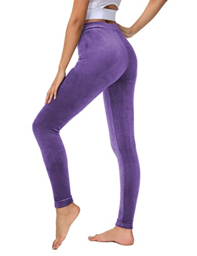 COZZYON Damen-Leggings, Velours, hohe Taille, weiche Leggings, warme Winter-Velours-Yogahose, Violett, M von COZZYON