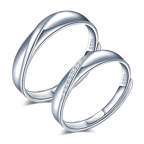 CPSLOVE 925 Sterling Silber Herren und Damen Paar klingeln, Trauringe Intarsien Zirkon, Einstellbare Größe, Valentinstag Weihnachten Hochzeitstag Geschenk von CPSLOVE