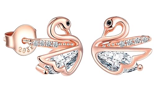 CPSLOVE Damen Kreative Schwan Ohrringe 925 Sterling Silber Elegante Schwan Ohrstecker mit Zirkon für Mädchen Rosegold von CPSLOVE