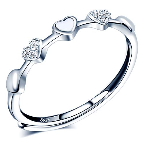 CPSLOVE Damen Mädchen Ringe, 925 Silber ringe, Weißer muschel herz ringe, Eingelegter Zirkon, Ringe öffnen, Einstellbare Größe, Hochzeitsring, Verlobungsring, Geeigneter Fingerumfang: 49-57mm von CPSLOVE