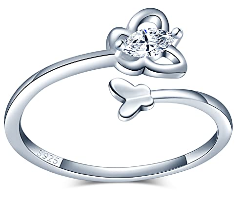 CPSLOVE Damen Mädchen hohl schmetterlings Ringe, 925 Silber ringe, Eingelegter Zirkon, Schwanzring, Ringe öffnen, Einstellbare Größe, Hochzeitsring, Verlobungsring, Geeigneter Fingerumfang: 49-57mm von CPSLOVE