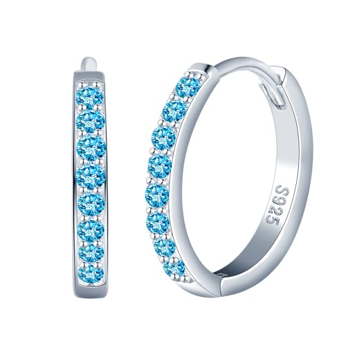 CPSLOVE Elegante Damen Ohrringe 925 Sterling Silber Creolen Mädchen Fashion Reifen Ohrringe mit Blau Zirkonia Hoop Durchmesser 1.2cm von CPSLOVE