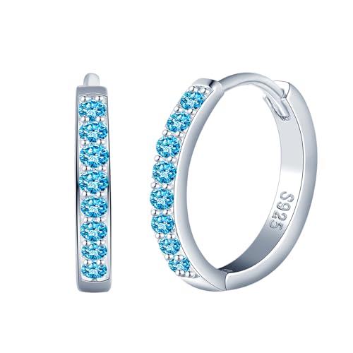 CPSLOVE Elegante Damen Ohrringe 925 Sterling Silber Creolen Mädchen Fashion Reifen Ohrringe mit Blau Zirkonia Hoop Durchmesser 1cm von CPSLOVE