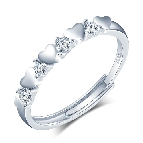 CPSLOVE Elegante Damen Silber Verstellbare Ringe 925 Sterling Silber Mädchen Elegante Herz mit Zirkonia Offener Ring von CPSLOVE