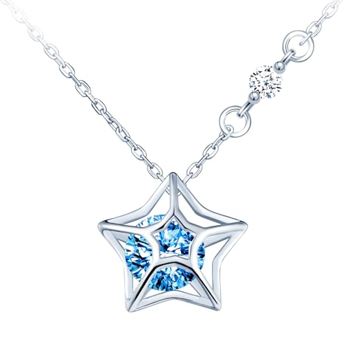 CPSLOVE Elegante Damen Stern Zirkonia Halskette 925 Sterling Silber Ketten mit Blaue Zirkon Anhänger Kreative Mädchen Silber kette von CPSLOVE