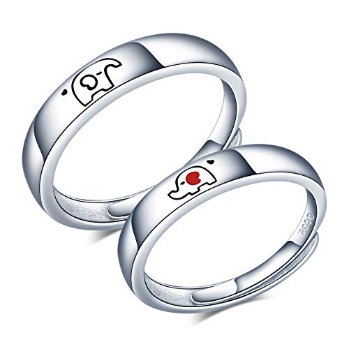 CPSLOVE Paar Ringe, 925 Sterling Silber Einstellbarer Ring öffnen, Damen ringe und Herren ringe, netter elefant ehering, Verlobungsring, Größe 49 bis 64 von CPSLOVE