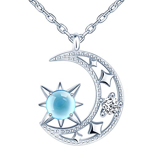 CPSLOVE Stern Mond Kristall Halskette Anhänger, Damen Halskette, 925 Sterling Silber Halskette, Eingelegter zirkonia, glänzend, Mädchen Anhänger von CPSLOVE