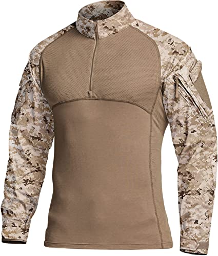 CQR Herren Combat-Shirt-Serie mit 1/4-Reißverschluss, Langarm, camo Militär-Shirt, Top, Tos204 1pack - Marine Desert, L von CQR