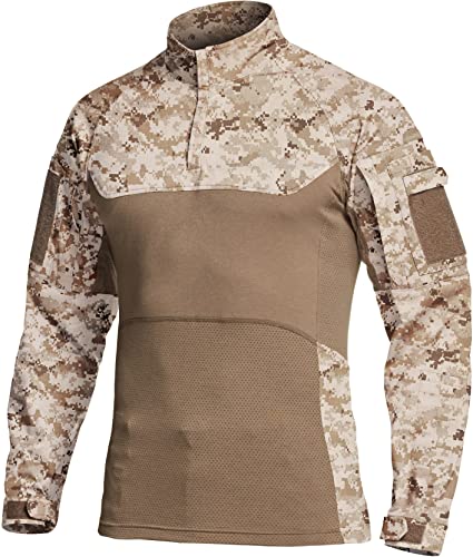 CQR Herren Combat-Shirt-Serie mit 1/4-Reißverschluss, Langarm, camo Militär-Shirt, Top, Tos212 1pack - Marine Desert, L von CQR