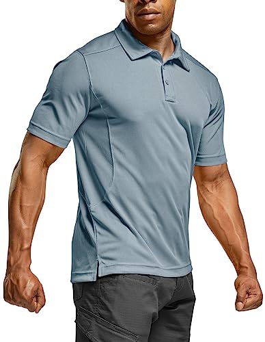 CQR Herren Langarm, Taktische Arbeitshemden, Dry-Fit, leichte Outdoor-Polohemden mit USF+50 und Kragen, Tok002 1pack - Stone Blue, L von CQR