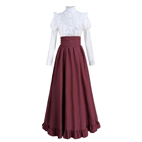 CR ROLECOS Damen Mittelalter Kleid Viktorianisches Kleid Renaissance Kleid für Frauen 1800er Klassiker 2-teiliger Renaissance-Kleid Kostüm Navy rose L von CR ROLECOS