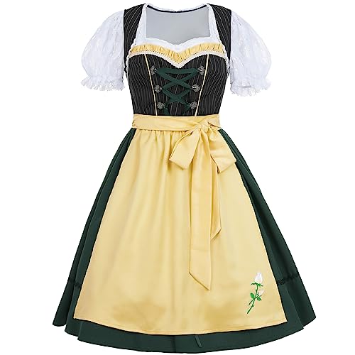 CR ROLECOS Dirndl Damen Dirndelkleider Damen Trachtenkleid Damen Oktoberfest Oktoberfest - 3-teiliges Set:Kleid Dirndl grün Blusen Schürze XXL von CR ROLECOS