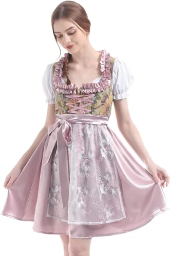 CR ROLECOS Dirndl Für Damen Dirndl Kleider Damen Trachtenkleid dirndl damen midi Dirndl auf dem Oktoberfest 3 Set:Dirndl Rosa Mit Bluse, schürze XL von CR ROLECOS