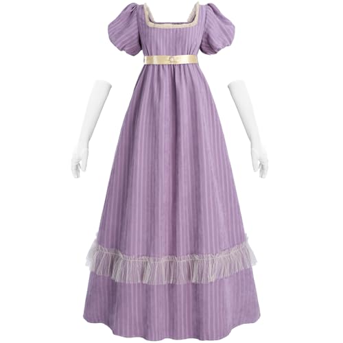 CR ROLECOS Regency Dress Jane Austen Kleider viktorianisches Teeparty-Kleid Weiß, Violett 2, Small von CR ROLECOS